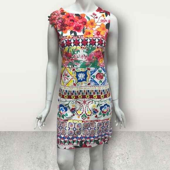 Desigual Floral Appliqué Sleeveless Dress 3D Flowers Artsy Sz 10 NWT - Picture 5 of 11